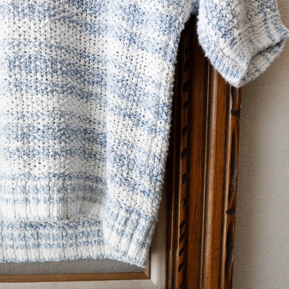 Chico’s Women’s Size1 Medium Linen Blend Striped Tape Yarn V-Neck Knit Pullover - Picture 5 of 7